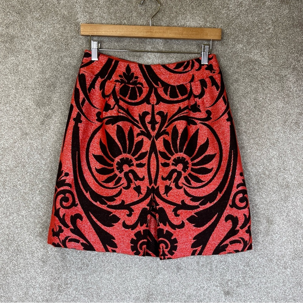 Eccoci Skirt Womens 2 Orange Floral Wool Blend Back Zip Lined Knee Length- 4271